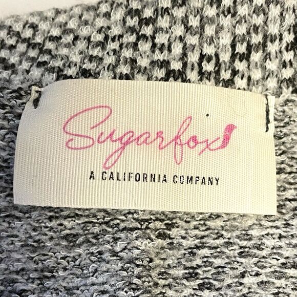 SUGARFOX Sweater Gray Pullover Ruffle Sleeves Reverse Seams NWOT - Picture 9 of 9